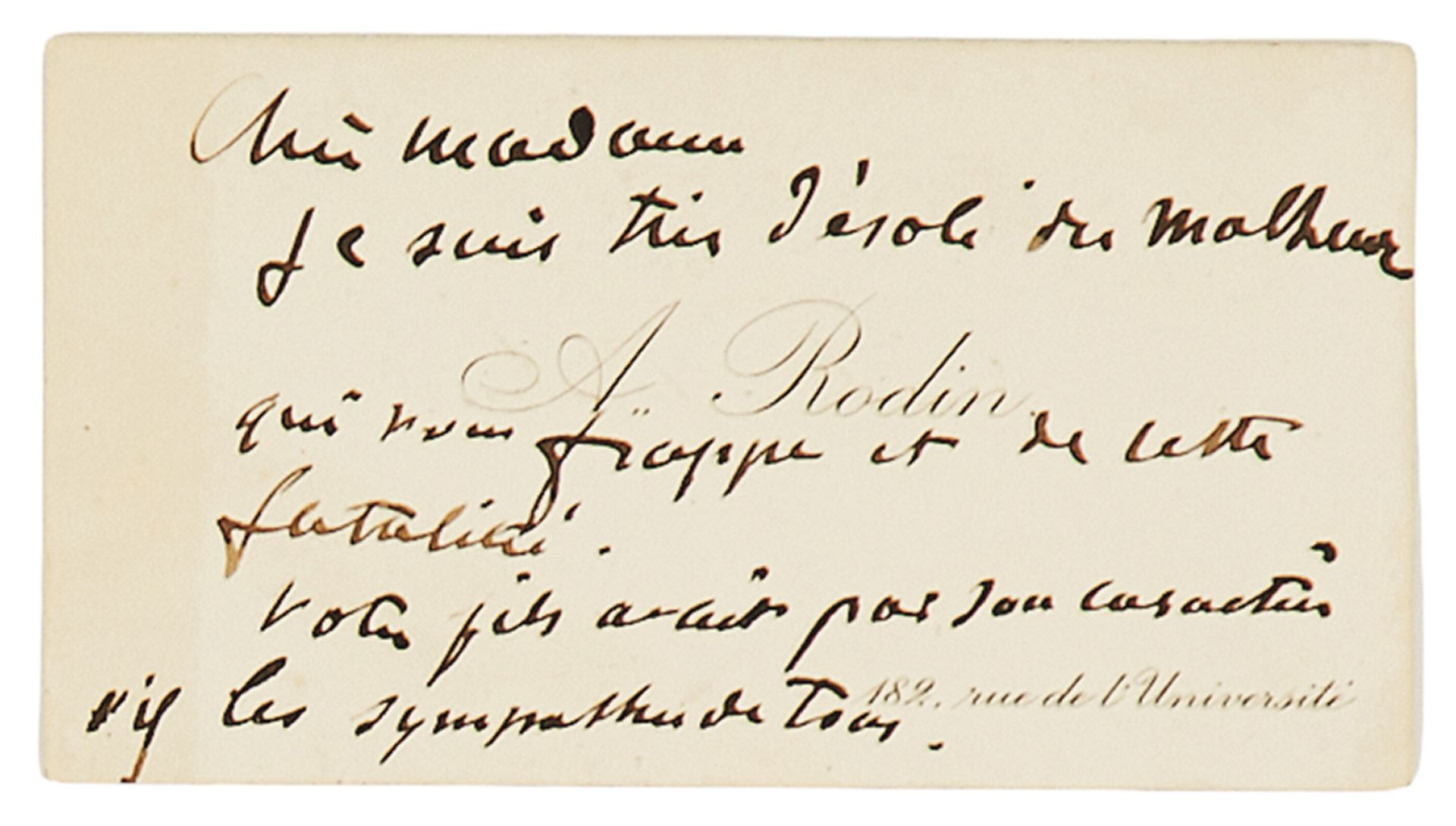 Rodin, Auguste. Eigenhändiger signierter Brief und eigenhändig beschriftete unsignierte