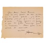 Honegger, Arthur (Komponist). Eigenhändiger Brief (Pneumatique) an einen Monsieur Carol-Bérard.