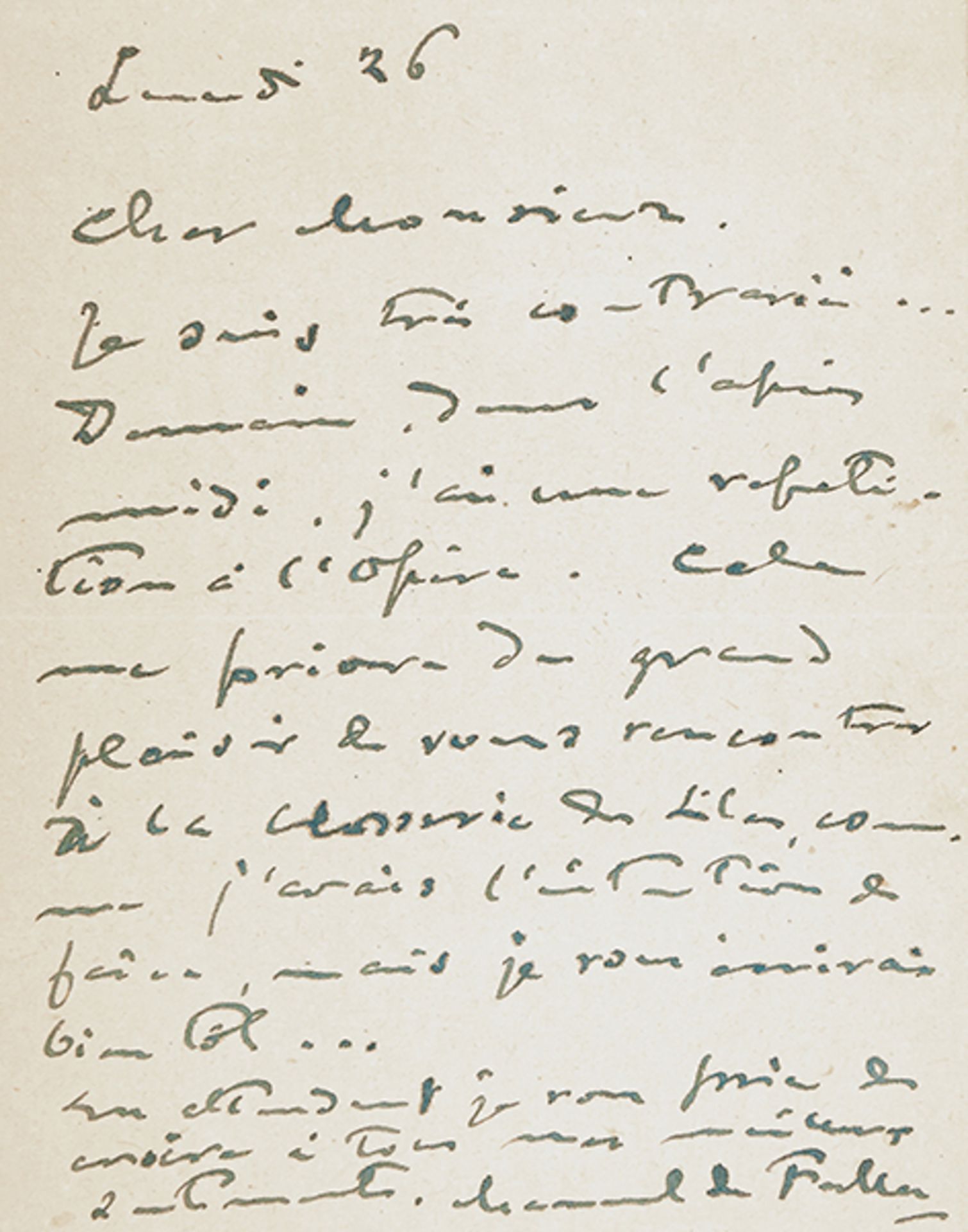 Falla, Manuel de (Komponist). Eigenhändiger Brief (Pneumatique) an einen Monsieur Carol-Bérard.