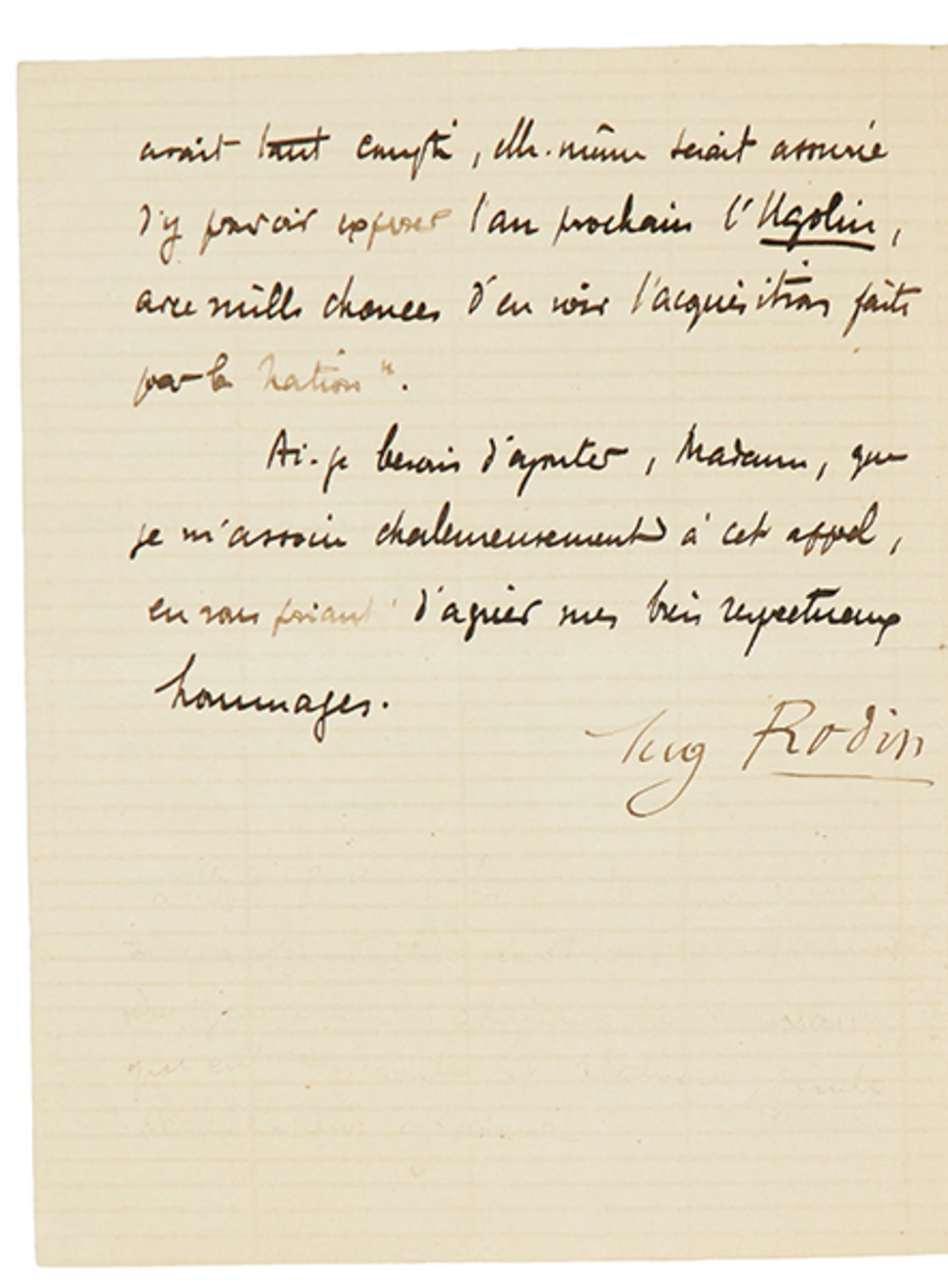 Rodin, Auguste. Eigenhändiger signierter Brief und eigenhändig beschriftete unsignierte - Image 3 of 5