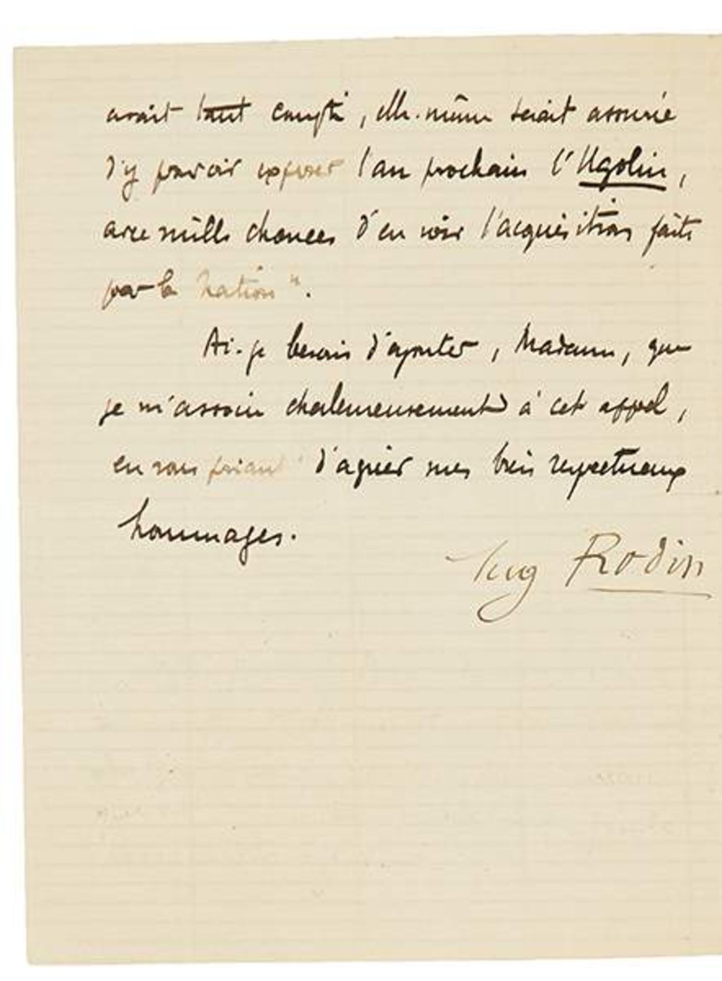 Rodin, Auguste. Eigenhändiger signierter Brief und eigenhändig beschriftete unsignierte - Image 5 of 5