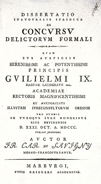 Rechtswissenschaft - - Savigny, Friedrich Carl von. Dissertatio inauguralis iuridica de concursu