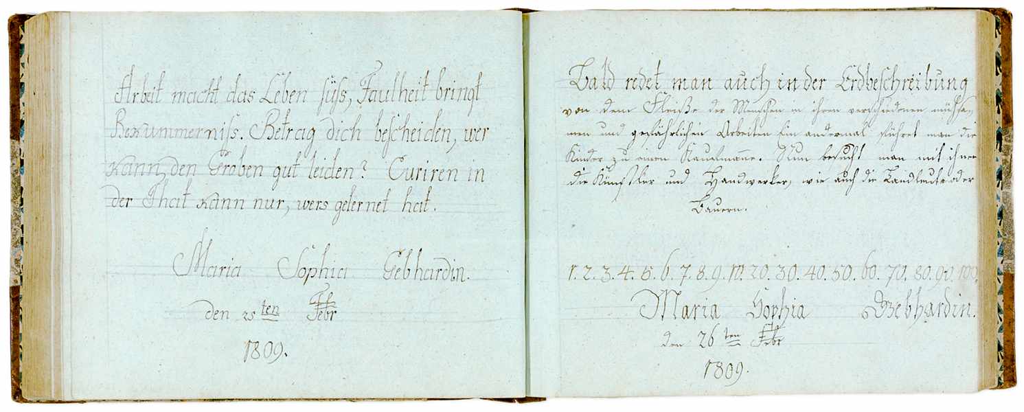 Gebhard, Maria Sophia. Schreibbuch von Maria Sophia Gebhardin 1808-1810. Deutsche Handschrift auf