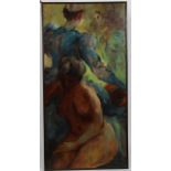 ETUDE DE FEMME NUE Huile sur toile représentant une femme nue dans une scène de cirque. Signé de