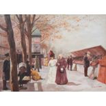 TABLEAU "SCENE DE RUE PARISIENNE" Représentant la balade devant les stands des bouquinistes