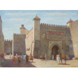 TABLEAU ORIENTALISTE "VUE D'UN PALAIS A MARRAKECH" DE HAMMAD JABRAN ( 1917-1993 ) Huile sur toile