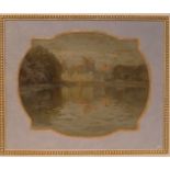 PASTEL "CHATEAU AU BORD DU LAC" de Charles Salomon KOECHLIN Pastel sur papiersigne Epoque Début