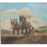 TABLEAU CHEVAUX DE TRAIT Huile sur Toile de jute. Représentant un Paysan dans son champs