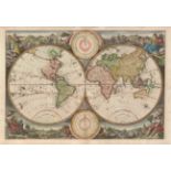 Jan Van Jagen 1748 [Untitled - World] Lovely double hemisphere from a Dutch Bible published by the