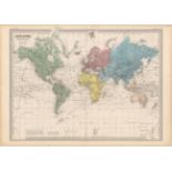 Auguste-Henri Dufour 1860 Mappe-Monde Planispherique Physique et Hydrographique The world on