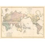 Adrien Hubert Brue 1816 [On 4 Sheets] Mappe-Monde sur la Projection de Mercator Carte Encyprotype...
