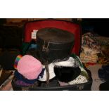 VINTAGE LADIES HATS - a selection of 33 vintage ladies hats stored in a vintage suitcase alongside