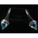 BOODLES - a pair of platinum and trilliant cut aquamarine drop earrings stamped Boodles.