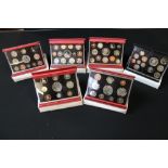 UK PROOF SETS - a collection of 6 red cased proof coin collections from the UK to include the years