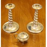 SILVER CANDLESTICKS - a pair of silver barley twist candlesticks, rubbed marks, (Birmingham, 1897).