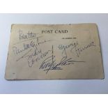 BEATLES - set of autographs on the back of a BEA postcard.