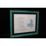 GEORGE HARRISON - Framed and original calligraphy artwork with the lyrics for The Beatles 'Blue Jay