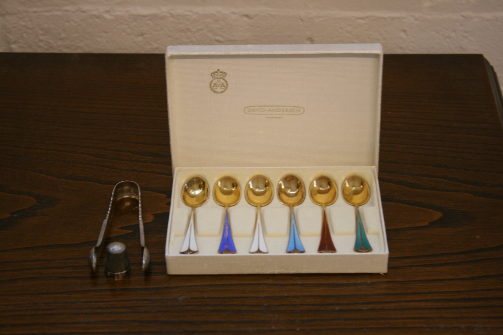 SILVER - a set of David Anderson enamel spoons in original case,