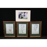 GOLFING - 3 framed caricatures of golf players by Tony Rafty to include Fred Couples,