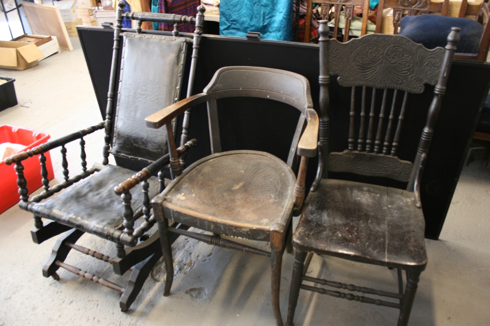 CHAIRS - 3 individual chairs to include a late Victorian - early Edwardian American rocking chair