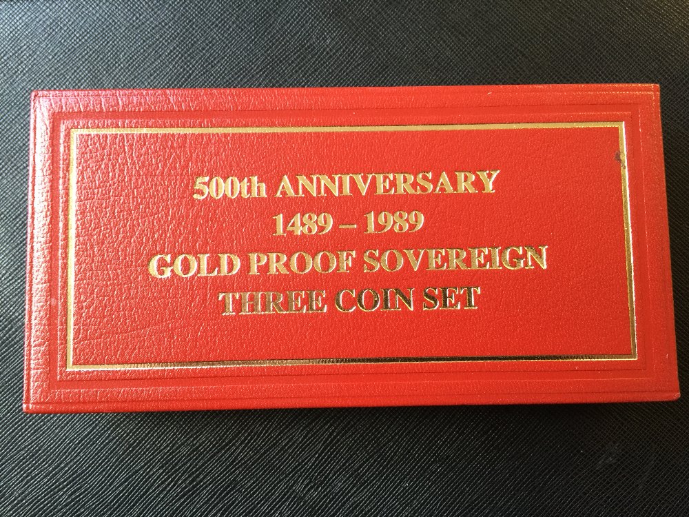 1989 SOVEREIGN SET - Royal Mint 500th Anniversary 1489-1989 gold sovereign proof three coin set to - Image 3 of 3