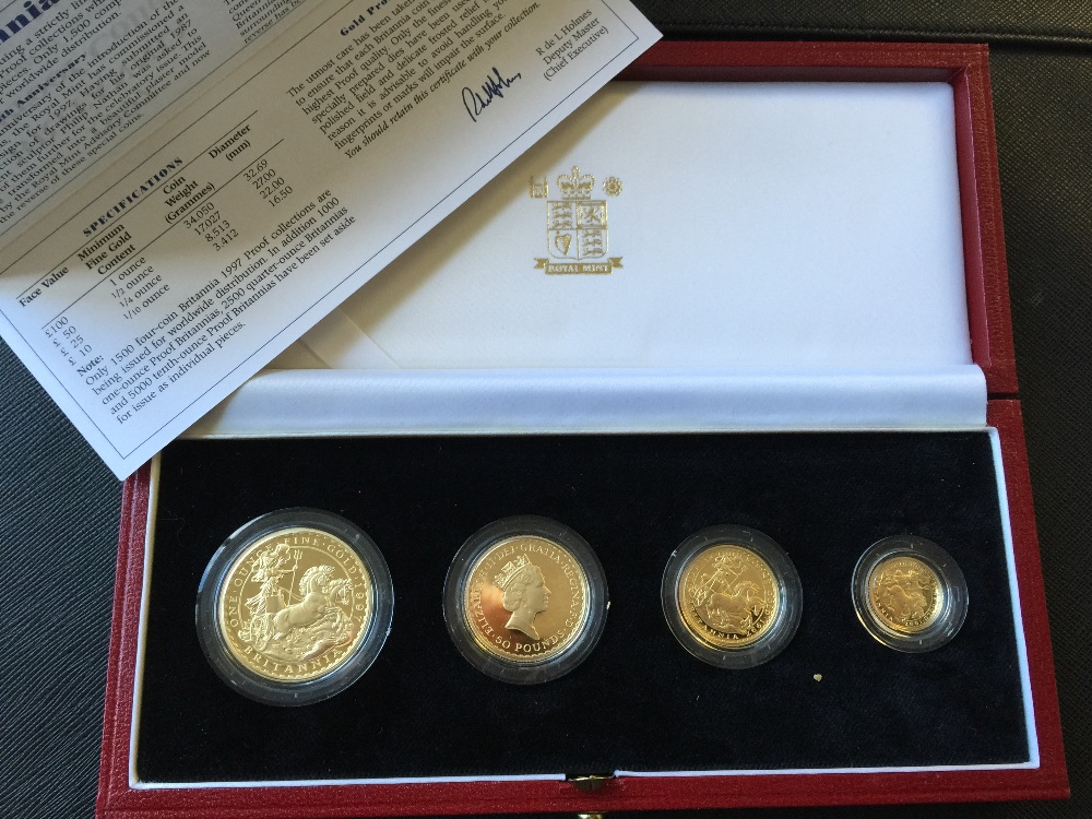 1997 GOLD BRITANNIA SET - Royal Mint gold proof four coin set to include £100 one ounce coin,