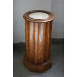 POT CUPBOARD - a 19th Century cylindrical columnar pot cupboard with white marble top.