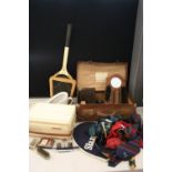 GENTLEMAN'S LOT - a vintage brown leather suitcase filled with a Slazegener racquet, ties, lighters,