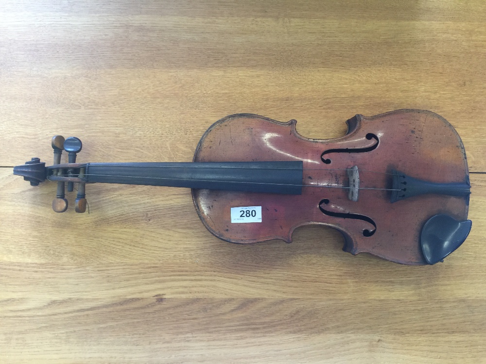 VIOLIN - a cased copy of a Joseph Guarnerius violin with a bow featuring mother of pearl inlay. - Image 2 of 5