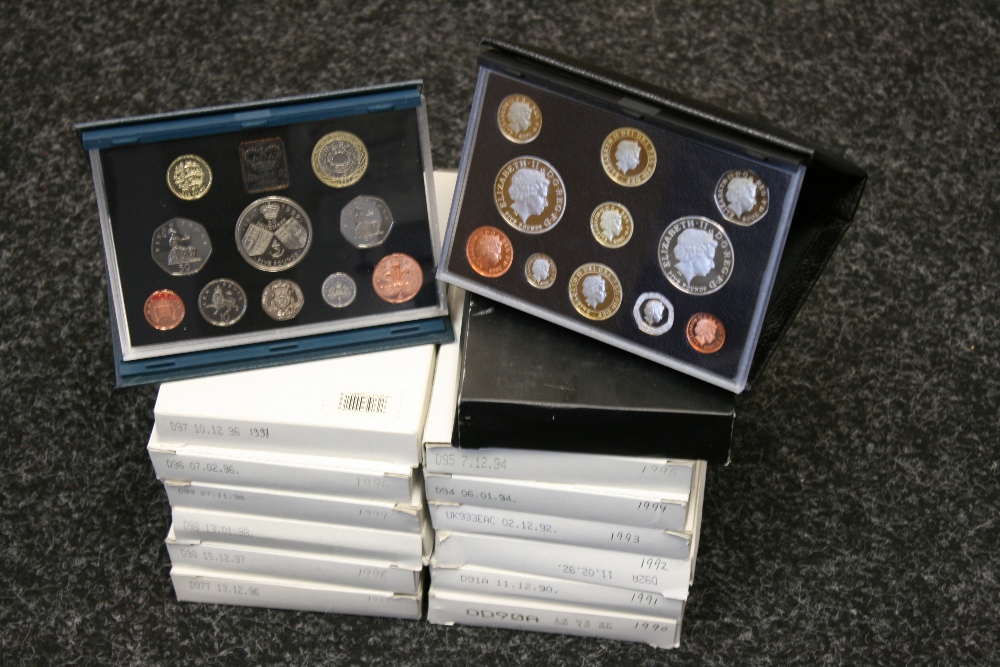 PROOF COIN SET - a collection of 12 United Kingdom proof sets to include a 2008 set in geniune