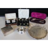 SILVER - a collection of silver items with hallmarks to include a boxed pair of napkin rings