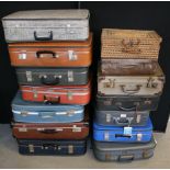 VINTAGE SUITCASES - a collection of 14 vintage suitcases and bags to include a variety of colours