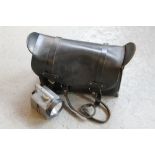 RAILWAYANA - a black leather railway worker's/train driver's bag and torch.