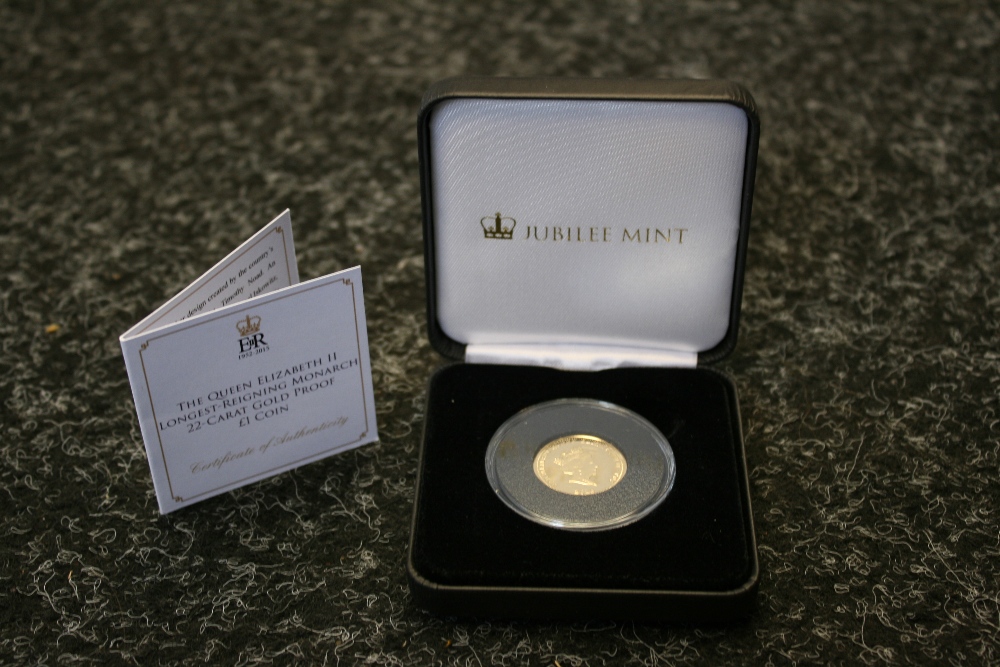 £1 PROOF COIN - The Queen Elizabeth II Longest-Reigning Monarch 22-Carat gold proof £1 coin boxed