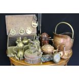 BRASSWARE - a collection of brass and copper items to include a coal scuttle, a coal box,