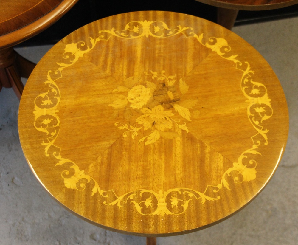 SIDE TABLES - a selection of three round side tables to include two with matching floral design at - Image 2 of 3