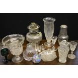 GLASSWARE - a collection of glassware to include Victorian cut glass pieces and an oil lamp. (18).