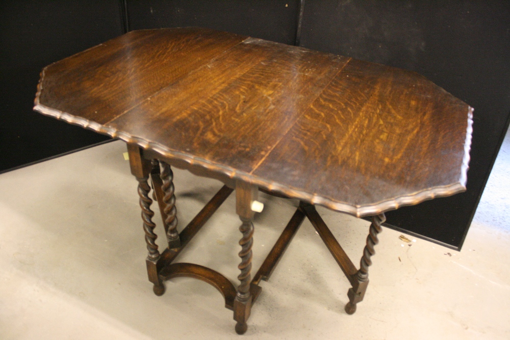 CHAIRS & TABLES - a pair of dark wood chairs and two gate legged tables, one with scalloped edging. - Image 2 of 4