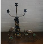 CANDLE HOLDERS - 2 candle holders to include birds on a branch and a black and gold cherub carrying