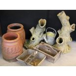 PLANTERS - two pairs of garden planters (one pair shaped as a tree trunk),