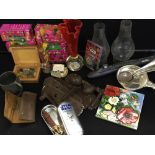 MIXED BOX - of assorted collectables to include toys, glass, ceramics, metalware, cufflinks,