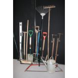 GARDENING - a selection of manual gardening tools to include a galvanised watering can,