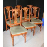 DINING ROOM CHAIRS - a set of 6 matching dining room wooden chairs upholstered in a light green