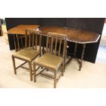 CHAIRS & TABLES - a pair of dark wood chairs and two gate legged tables, one with scalloped edging.