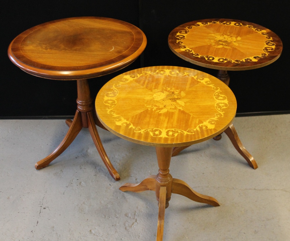 SIDE TABLES - a selection of three round side tables to include two with matching floral design at