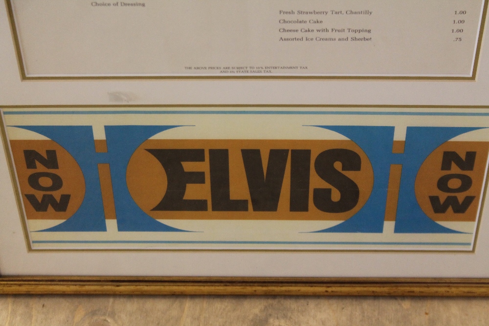 ELVIS MENUS - a framed wine and dinner menu from the Las Vegas Hilton featuring an Elvis 'Now' - Image 3 of 3