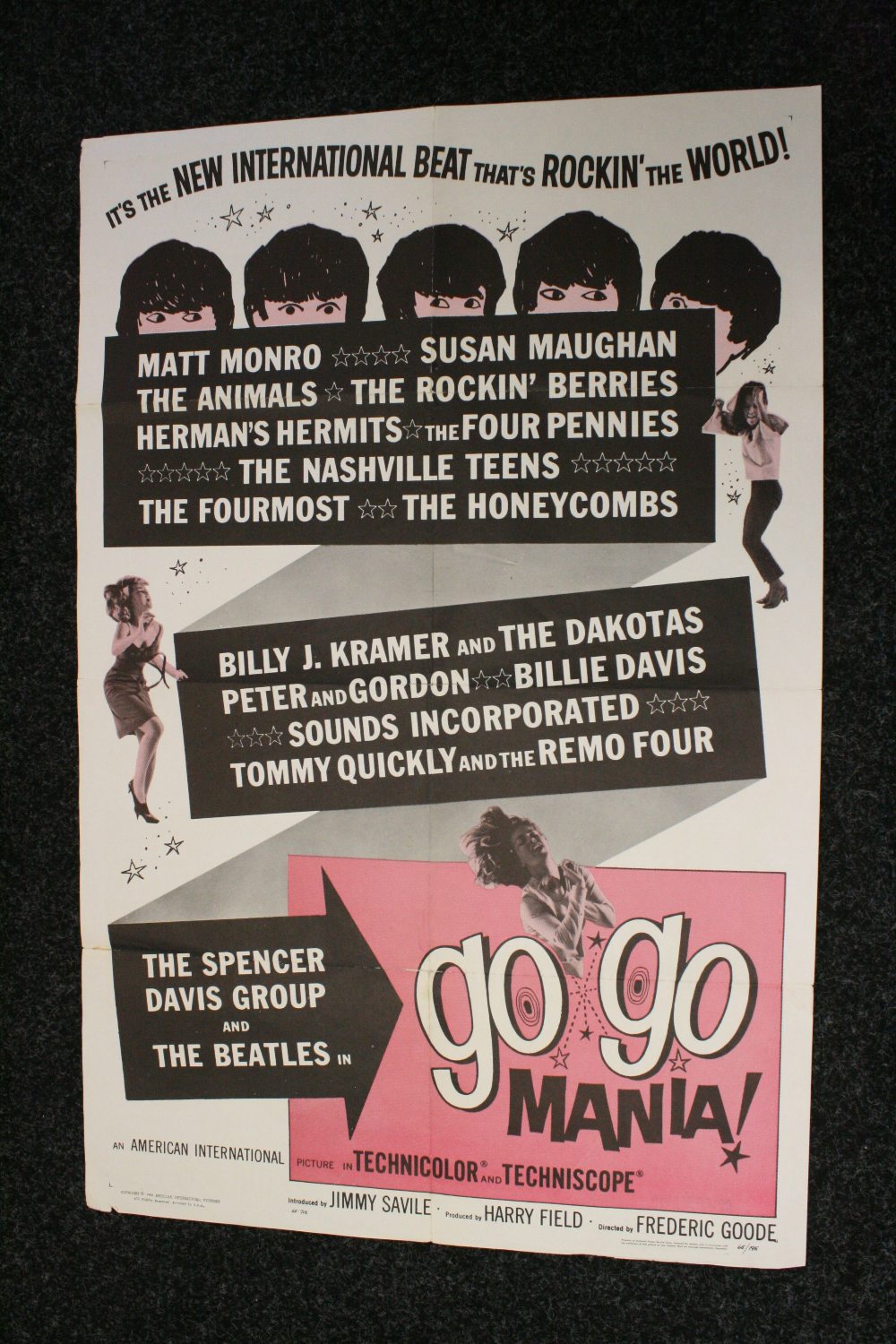 GO GO MANIA FILM POSTER - an original US 'Go Go Mania' film poster c1965 to include The Beatles,