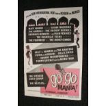 GO GO MANIA FILM POSTER - an original US 'Go Go Mania' film poster c1965 to include The Beatles,