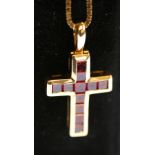 18CT RUBY & GOLD NECKLACE - Mappin & Webb 18ct gold necklace with an 18ct cross pendant set with 11