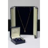 GOLD AND DIAMOND NECKLACE & EARRING SET - pretty 9ct gold necklace with 9ct pendant set with a